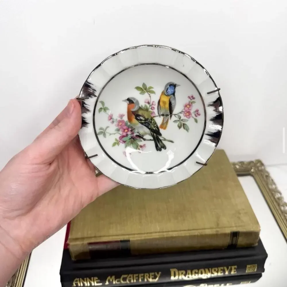 Vintage Japan Bird Plate Gold Trim Porcelain Wall Gallery Decor to Hang